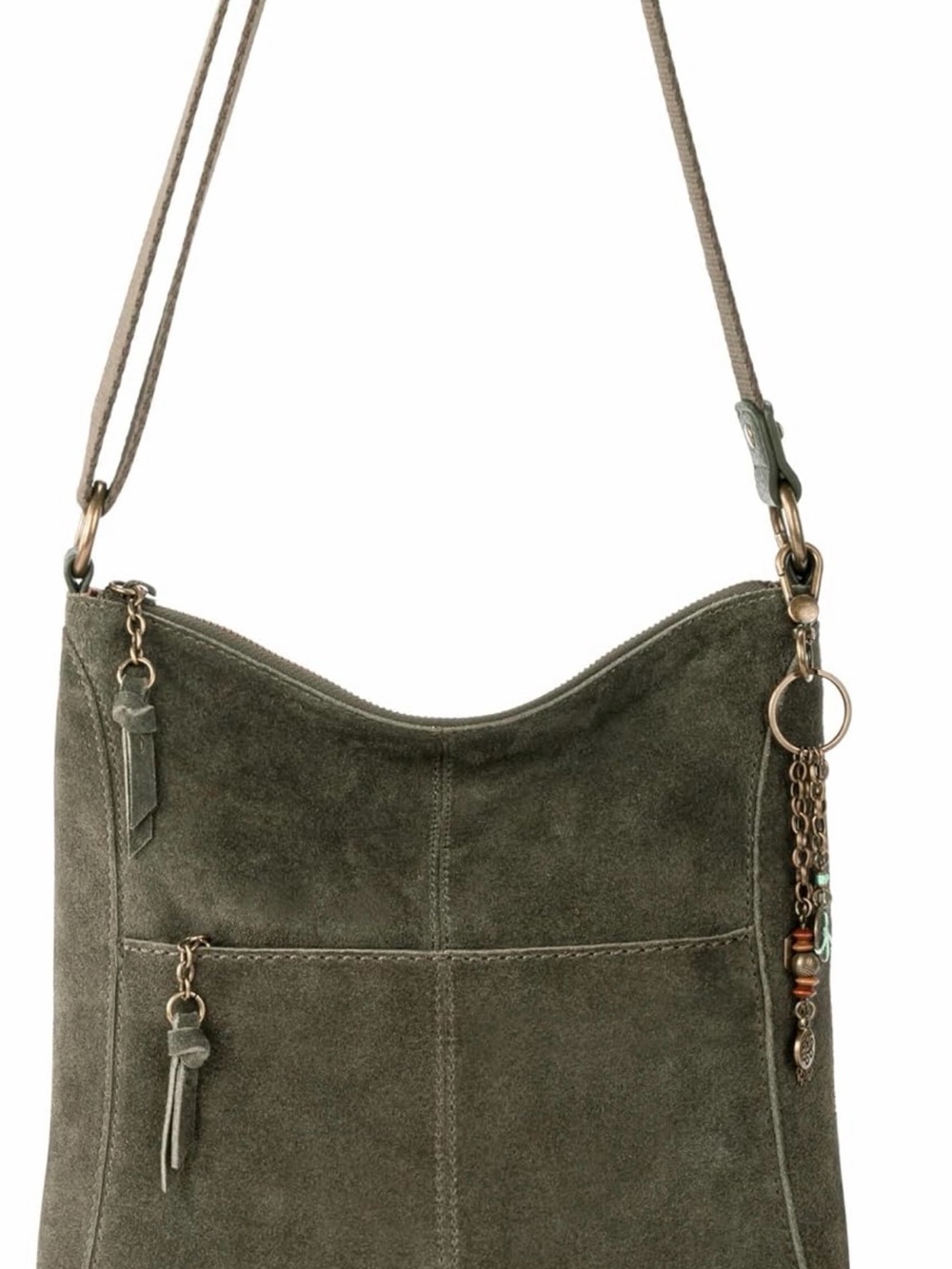 Suede Crossbody Shoulder Bag - Olive Green - Picture 7 of 13